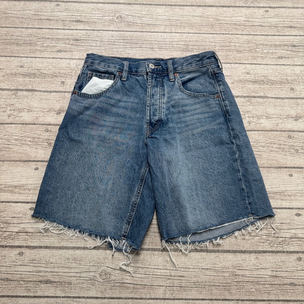 Old Navy Shorts Women's 0 Blue Denim Mid Rise Baggy Button Fly Cut Off Cotton